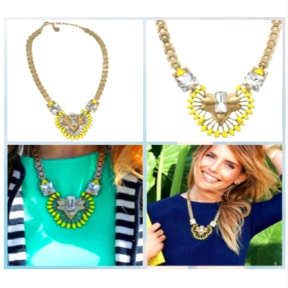 Stella & Dot Vintage Norah Necklace in Bold Yellow & Princess & Emerald Crystals